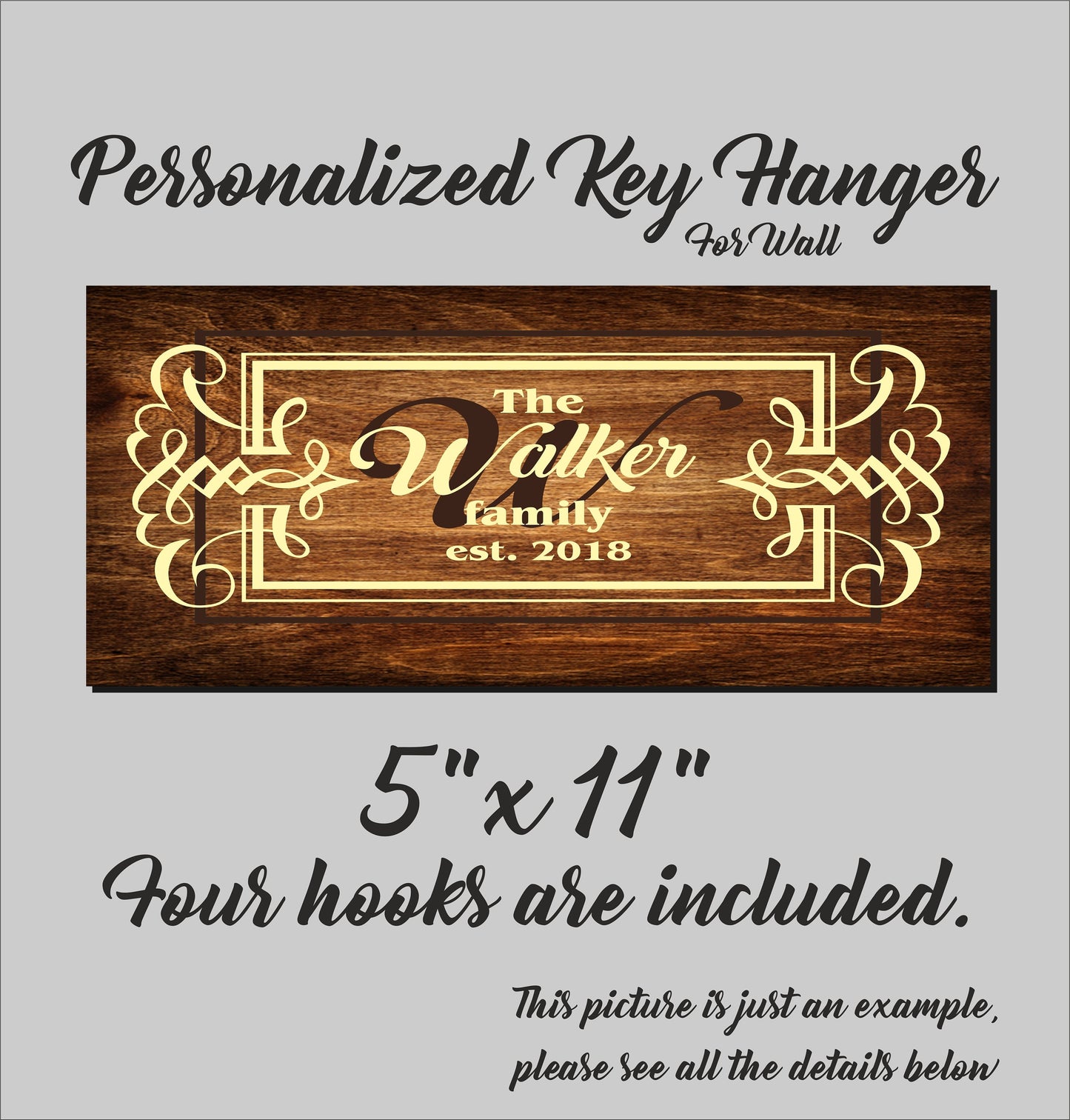 Family Key Holder for Wall, Wooden Key Hanger, Personalized Housewarming Gift, Custom Key Ring Holder, Christmas Present for Couple, Initial