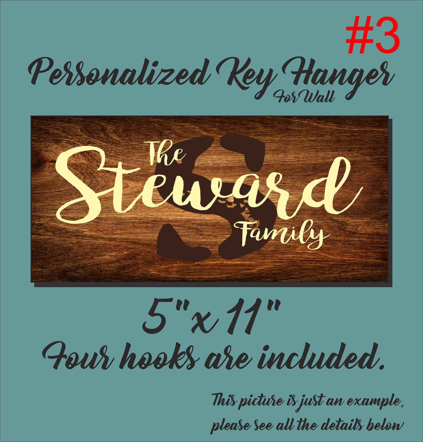 Personalized Family Key Holder, Wooden Key Hanger for Wall, Customized Housewarming Gift for Couple, Printed Custom Initial Monogram Sign