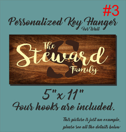 Personalized Family Key Holder, Wooden Key Hanger for Wall, Customized Housewarming Gift for Couple, Printed Custom Initial Monogram Sign