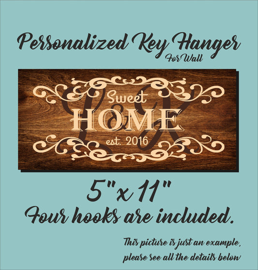 Family Key Holder for Wall, Personalized Key Hanger, Printed Custom Sign, Wooden Housewarming Gift for Couple, Custom Key Ring Holder Hooks
