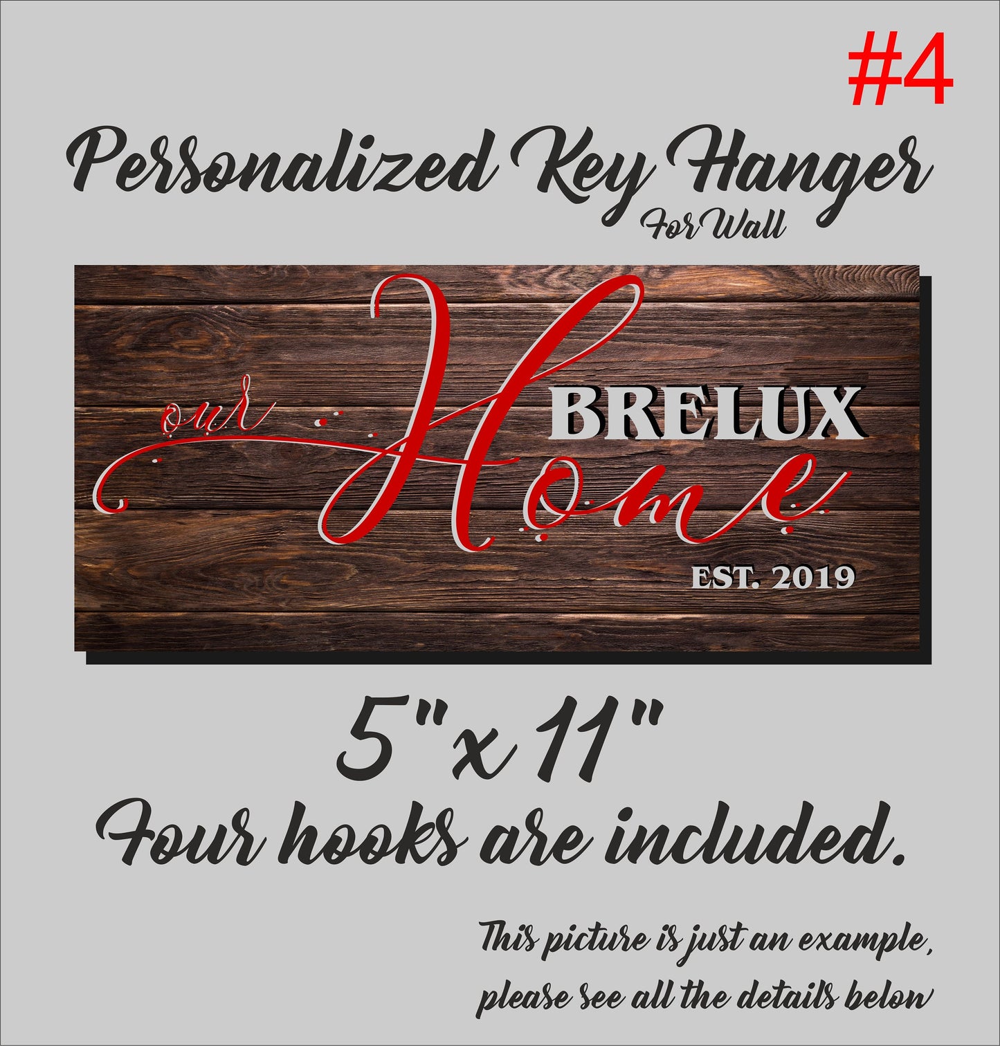 Personalized Family Key Holder: Printed Wood Key Rack with Hooks