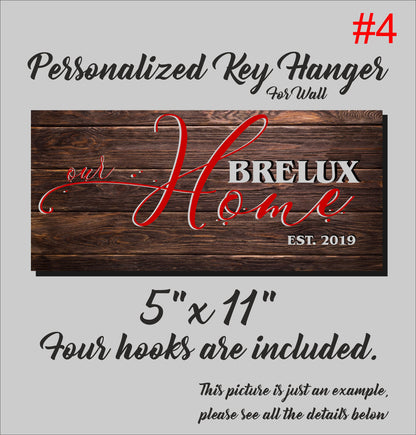 Personalized Family Key Holder: Printed Wood Key Rack with Hooks