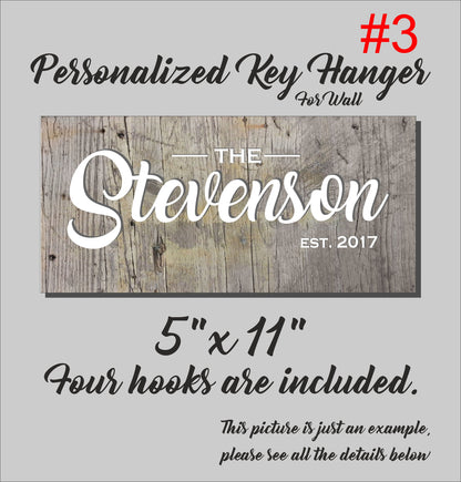 Personalized Family Name Key Rack: Wooden Key Hanger Organizer