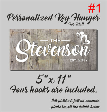 Personalized Family Name Key Rack: Wooden Key Hanger Organizer