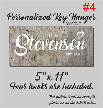 Personalized Family Name Key Rack: Wooden Key Hanger Organizer