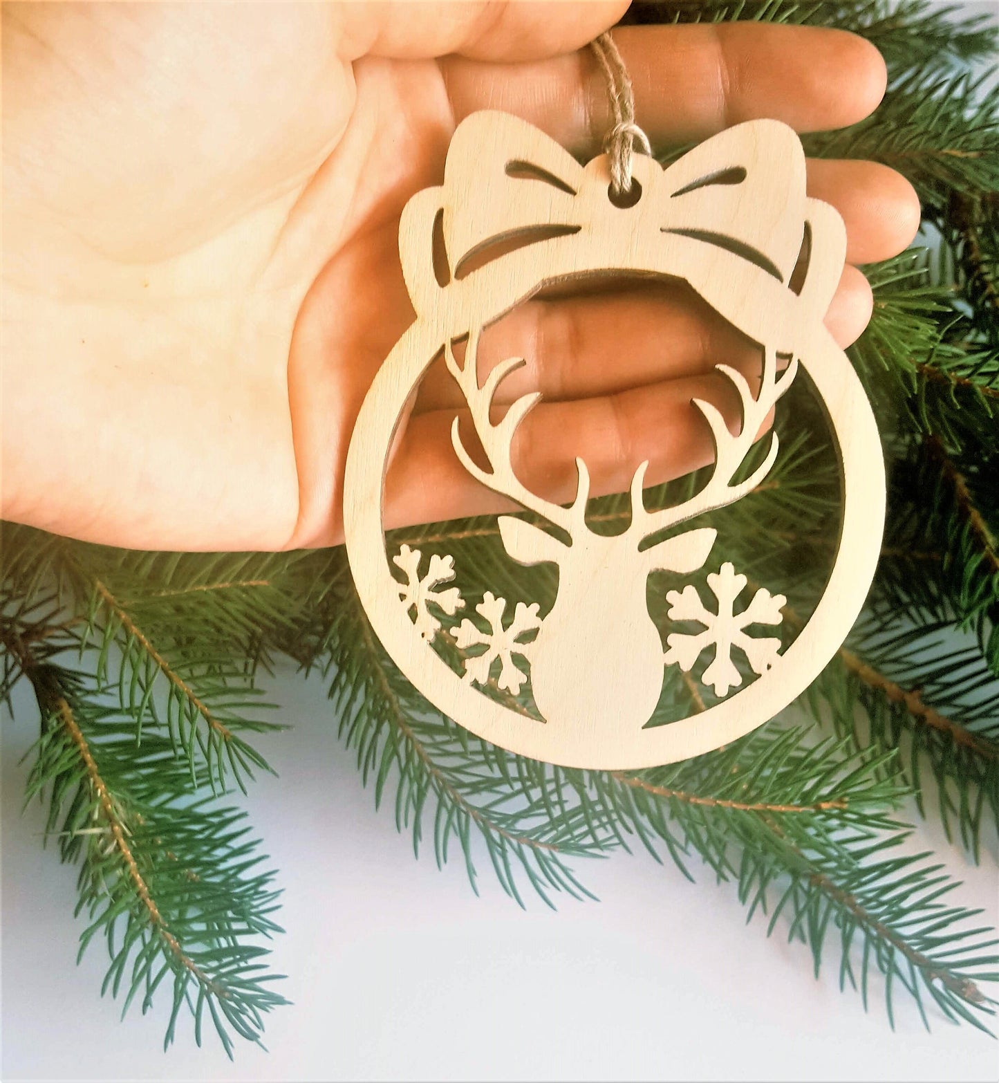 Laser Cut Wood Christmas Ornament: Pig & Snowflakes