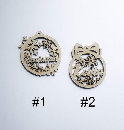 10 Personalized Snowflake Ornaments: Laser Cut Wood Christmas Baubles