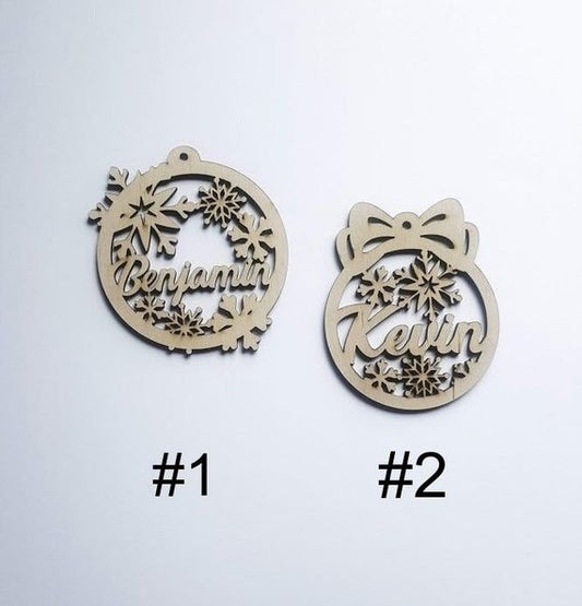 60 Personalized Laser Cut Wood Christmas Ornaments: Snowflake Baubles Set