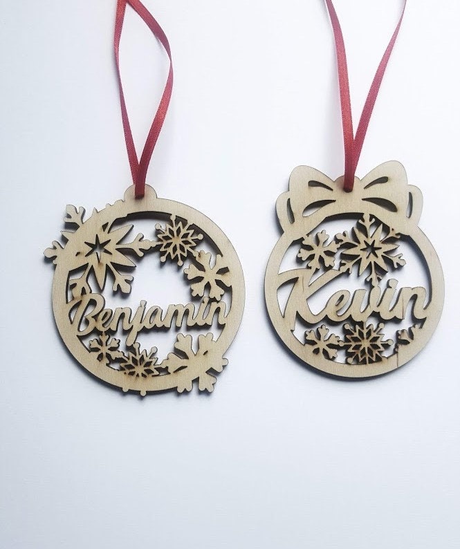 20 Personalized Laser Cut Snowflake Ornaments: Custom Wood Xmas Baubles