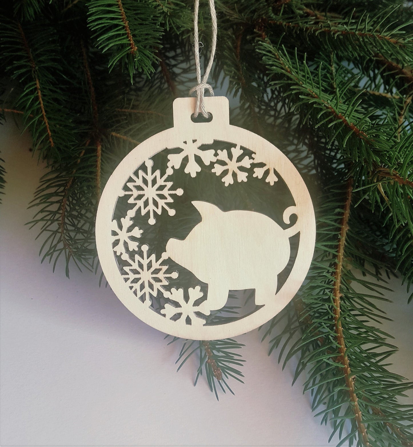 Laser Cut Wood Christmas Ornament: Deer & Snowflake Bauble