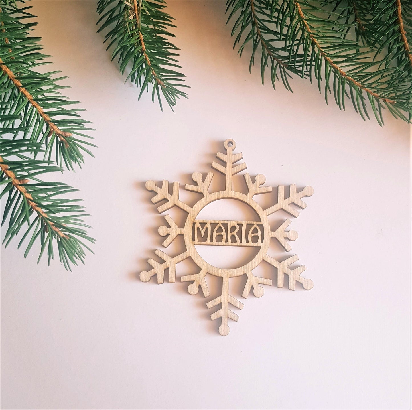 Personalized Wood Snowflake Christmas Ornament: Laser Cut Rustic Decoration