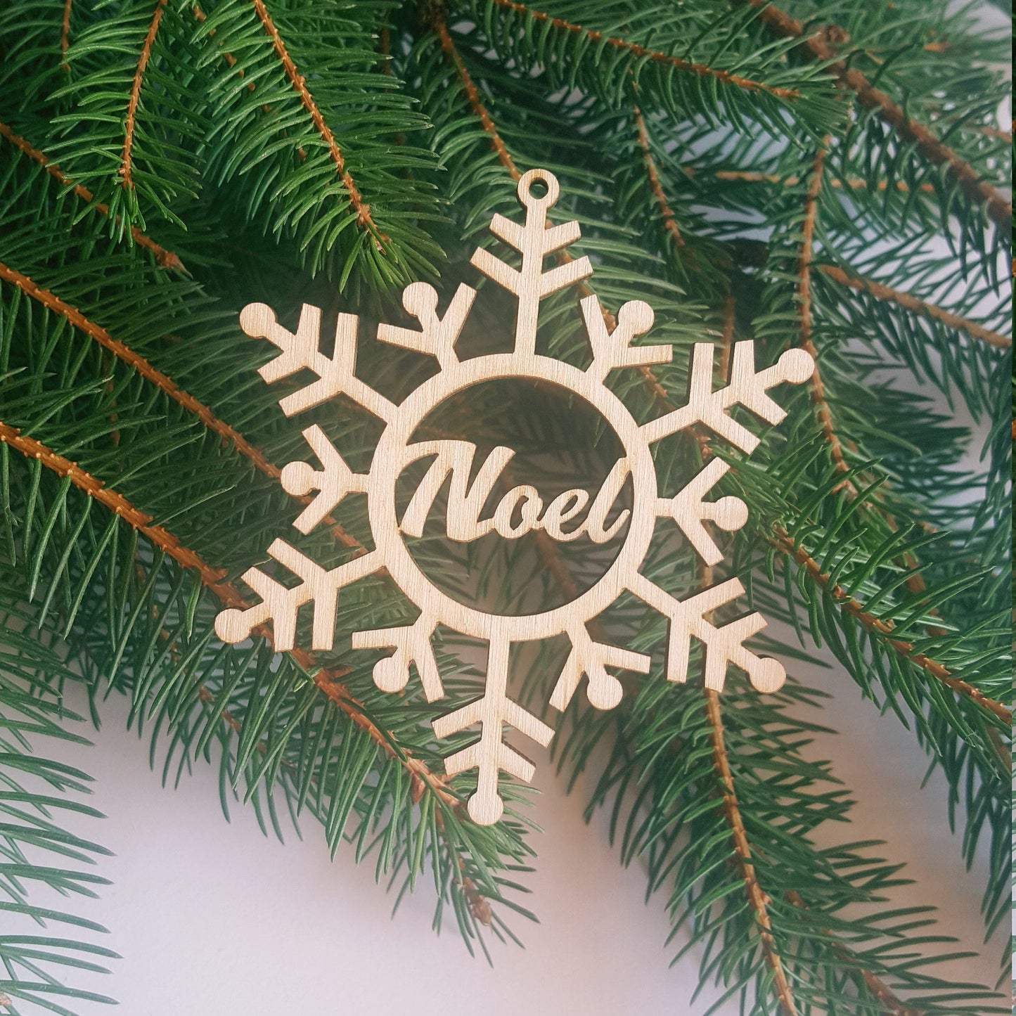 Personalized Wood Snowflake Christmas Ornament: Laser Cut Rustic Decoration