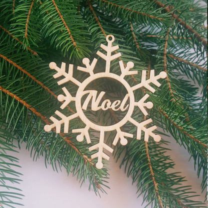 Personalized Wood Snowflake Christmas Ornament: Laser Cut Rustic Decoration