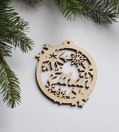 Personalized Snowflake Ornament: Laser Cut Wood Christmas Decor