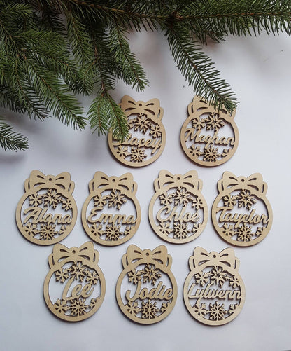 Personalized Wooden Snowflake Ornament Set: Laser Cut Christmas Baubles