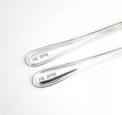 Wife husband Christmas gift for kitchen, first anniversary present for couple, engraved  silver forks, personalized housewarming present