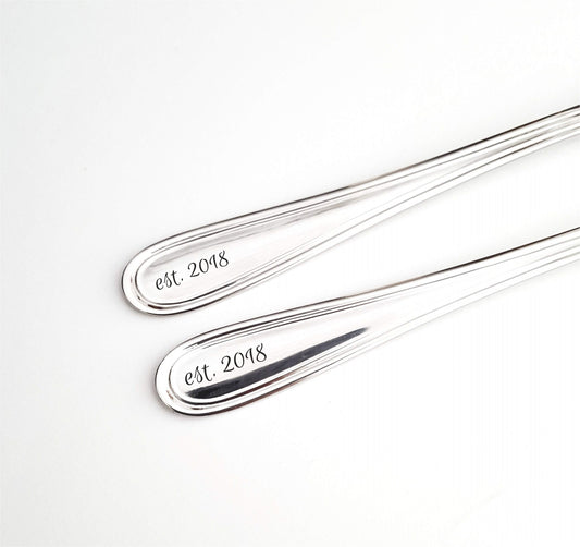 Wife husband Christmas gift for kitchen, first anniversary present for couple, engraved  silver forks, personalized housewarming present
