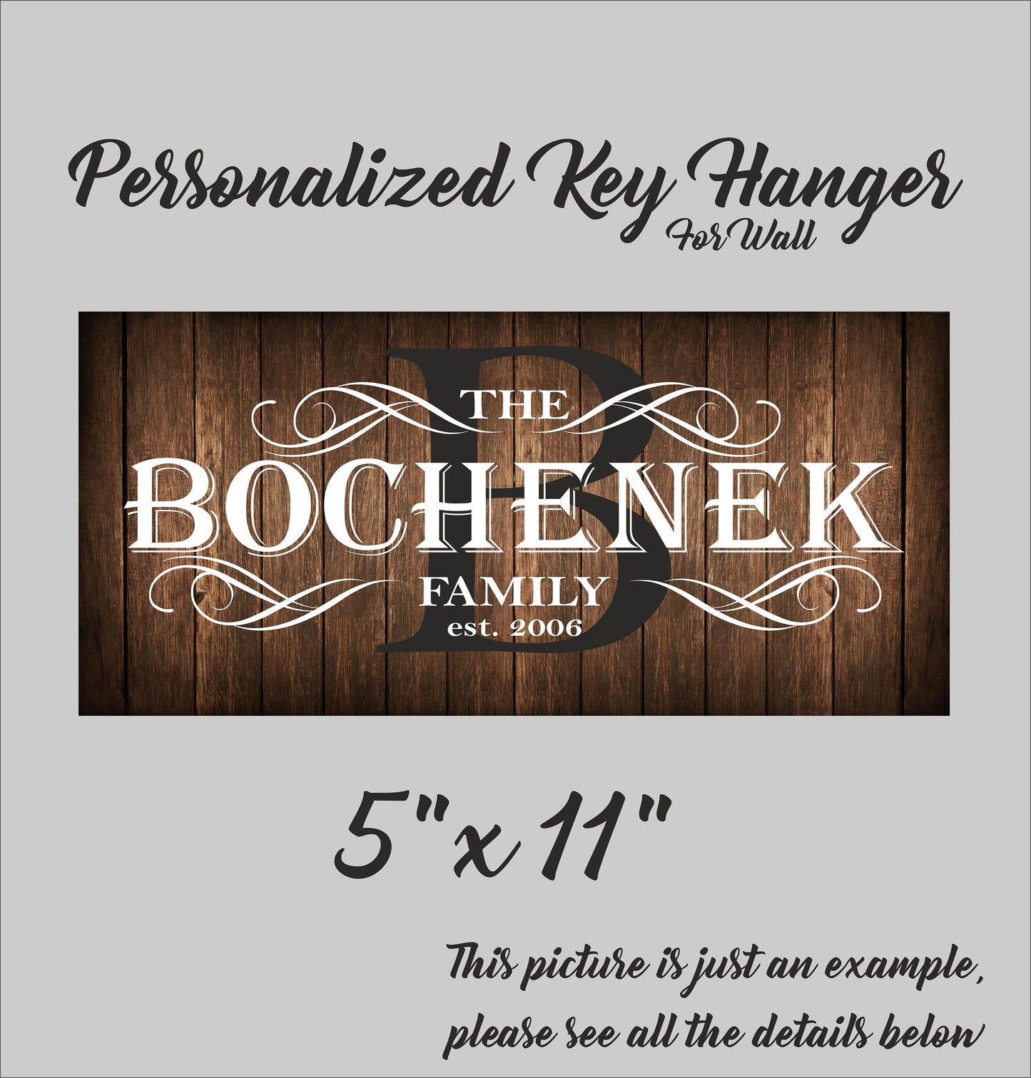 Family Key holder for wall, personalized key rack organizer, custom wooden housewarming gift, decorative key hanger with hooks, wooden sign