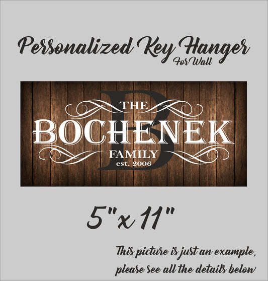 Family Key holder for wall, personalized key rack organizer, custom wooden housewarming gift, decorative key hanger with hooks, wooden sign