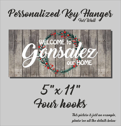 Schlüsselhalter für die Wand, personalisierter Familienschlüsselständer, individuelles Einzugsgeschenk aus Holz, dekorativer Schlüsselaufhänger mit Haken, Holzschild