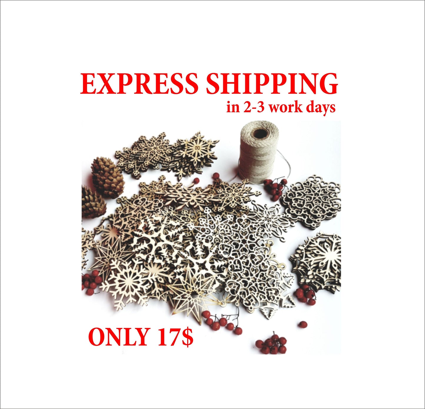 Rustikaler Weihnachtsbaumschmuck aus Holz, Schneeflocken, 32er-Set, lasergeschnitten, zum Aufhängen, natürliche Weihnachtsdeko, Geschenk, Weihnachtsdekoration für Zuhause