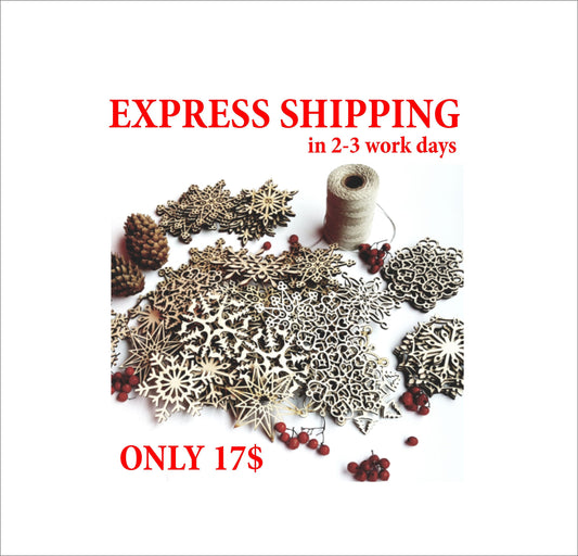 Wooden Snowflake Rustic Christmas Tree Ornament Set of 32 Laser Cut Wood Hanging Decoration Natural Xmas Decor Gift Holiday Home Decoration