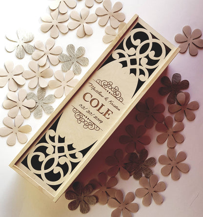 Personalized Wedding Wine Box: Engraved Wooden Save the Date Gift