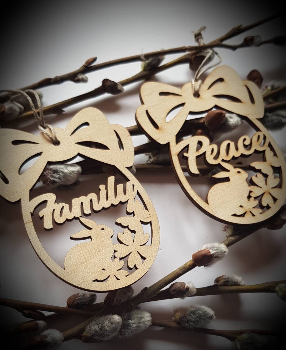 Personalized Easter Egg Ornament: Laser Cut Wood Bunny Decor (Set of 6)