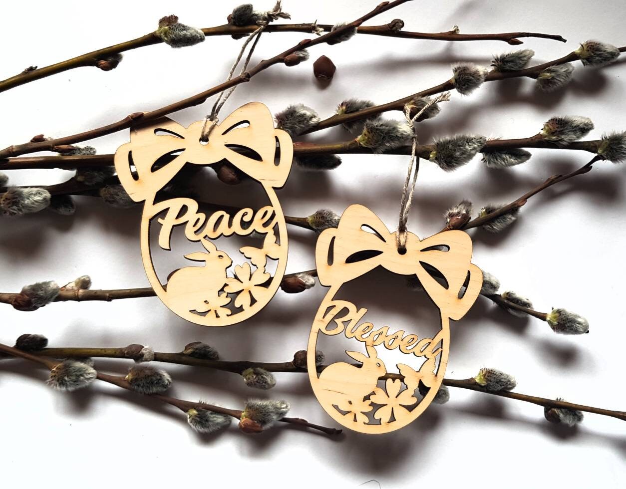 Personalized Easter Egg Ornament: Laser Cut Wood Bunny Decor (Set of 6)