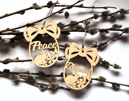 Personalized Easter Egg Ornament: Laser Cut Wood Bunny Decor (Set of 6)