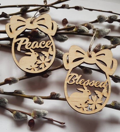 Personalized Easter Egg Ornament: Laser Cut Wood Bunny Decor (Set of 6)
