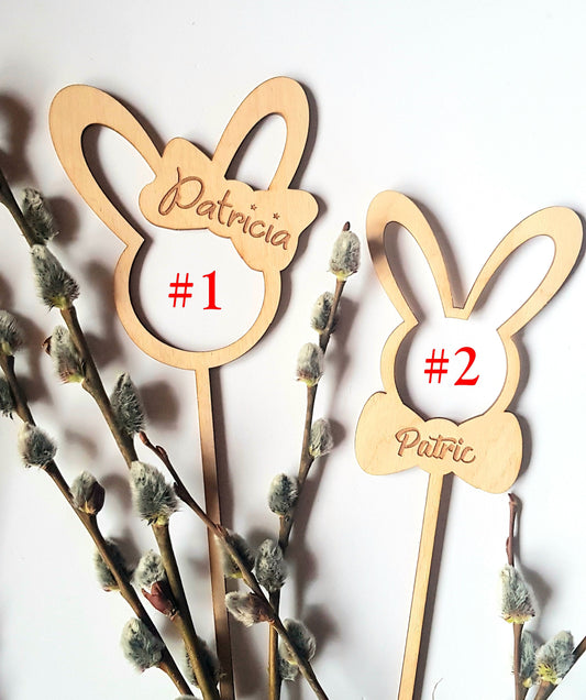 Personalized Easter Bunny Cupcake Topper: Laser Cut Wood Decoration