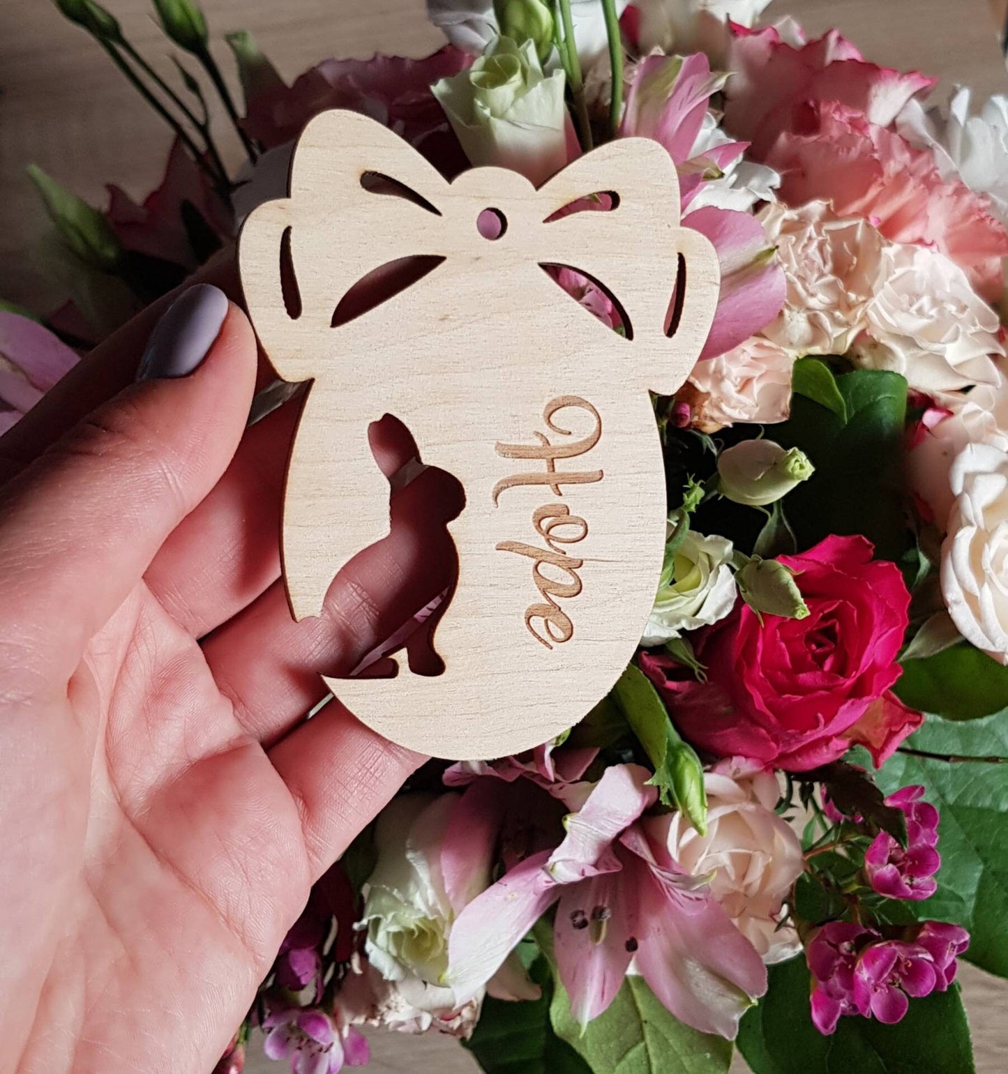Personalized Wooden Easter Egg Ornament: Laser Cut Bunny Decor