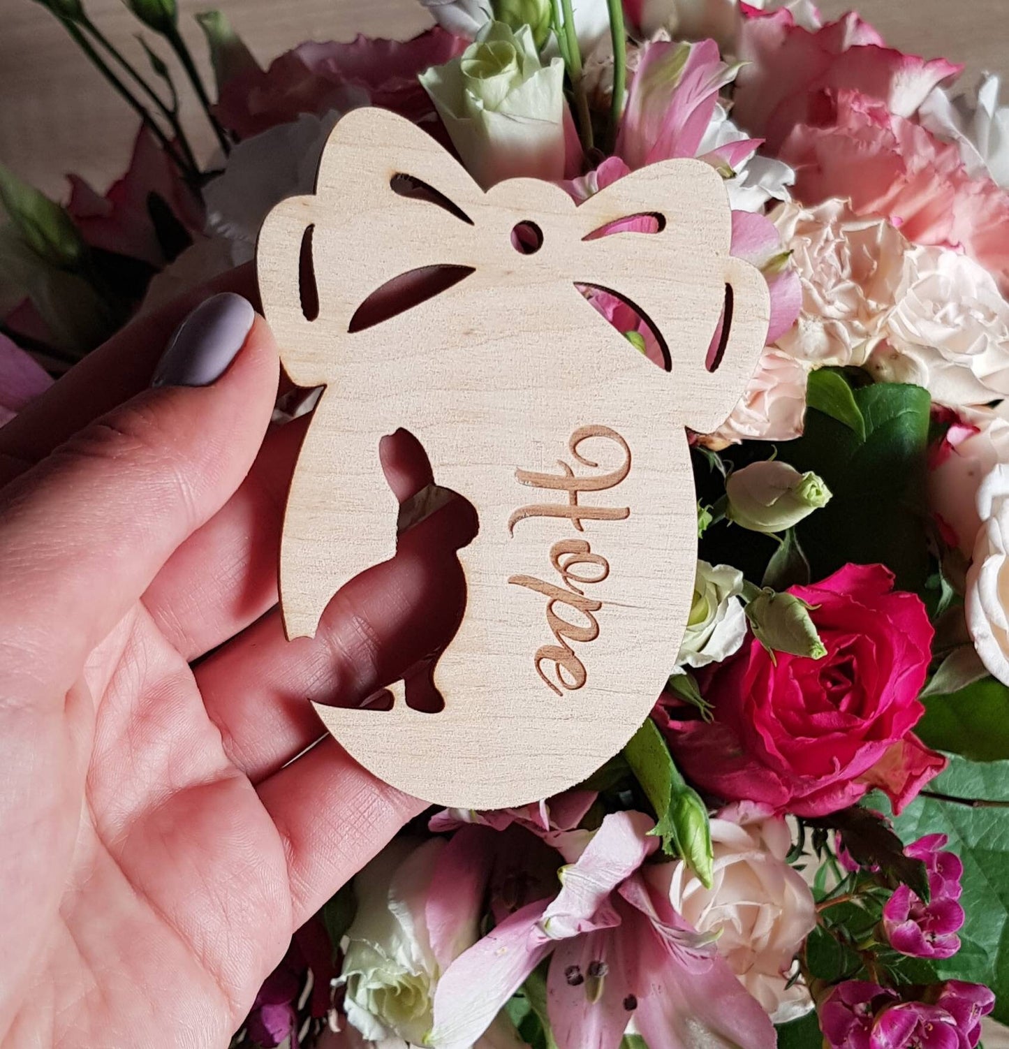 Personalized Wooden Easter Egg Ornament: Laser Cut Bunny Decor