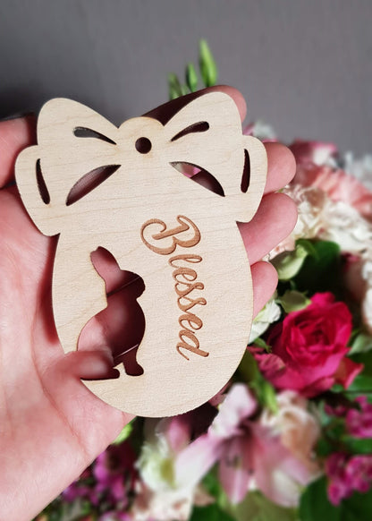 Personalized Easter Egg Ornament: Laser Cut Wooden Bunny, Custom Name Tag