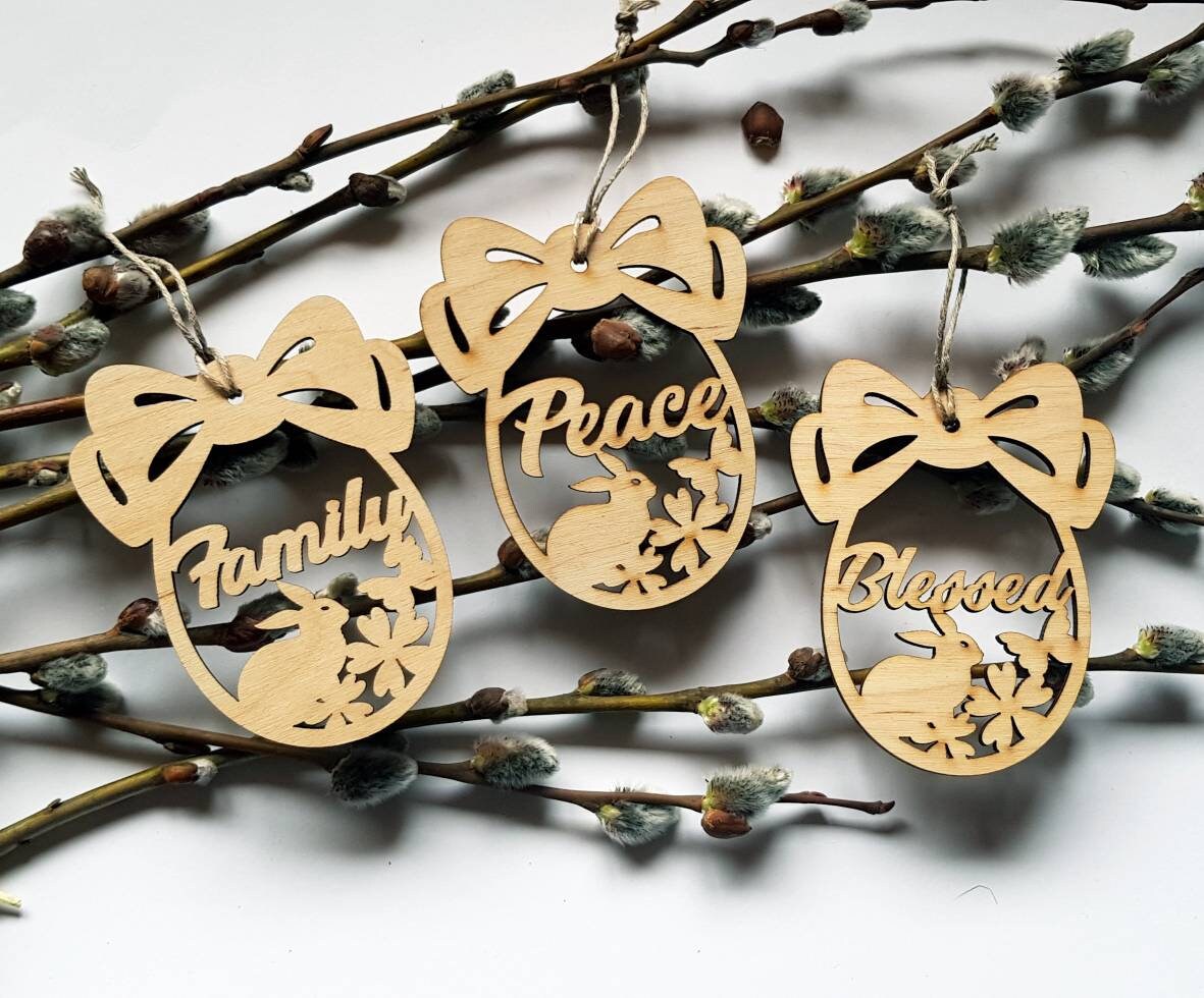 Personalized Easter Egg Ornament: Laser Cut Wood Bunny Decor (Set of 6)