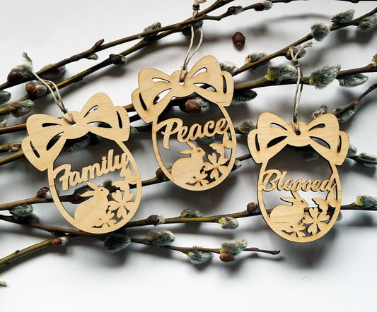 Personalized Easter Egg Ornament: Laser Cut Wood Bunny Decor (Set of 6)