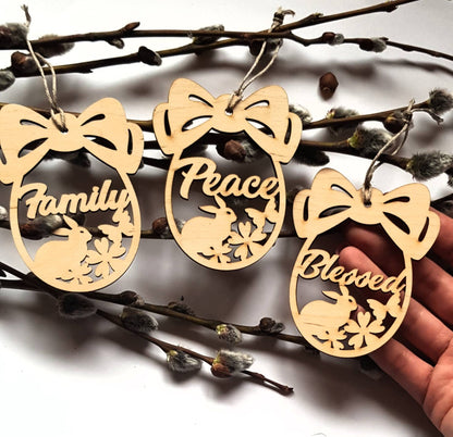 Personalized Easter Egg Ornament: Laser Cut Wood Bunny Decor (Set of 6)