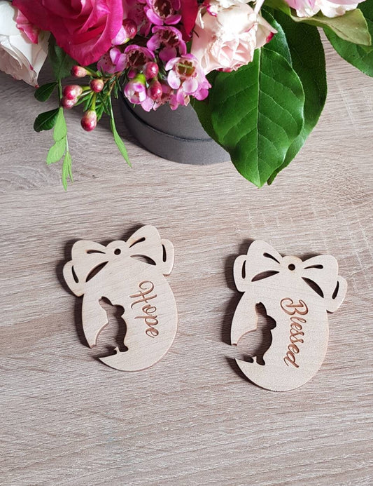 Personalized Wooden Easter Egg Ornament: Laser Cut Bunny Decor