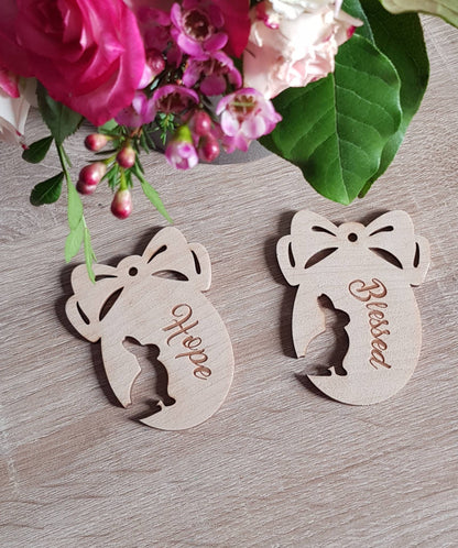 Personalized Wooden Easter Egg Ornament: Laser Cut Bunny Decor