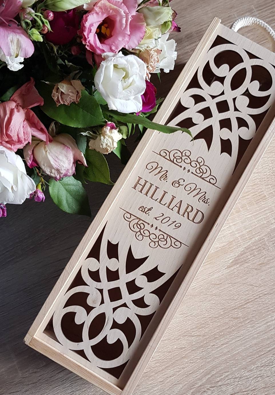 Personalized Wedding Wine Box: Engraved Wooden Keepsake