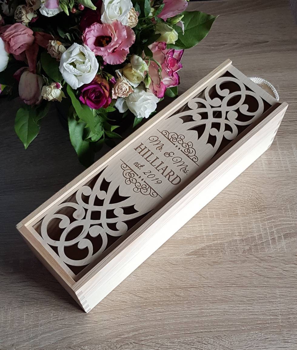 Personalized Wedding Wine Box: Engraved Wooden Keepsake