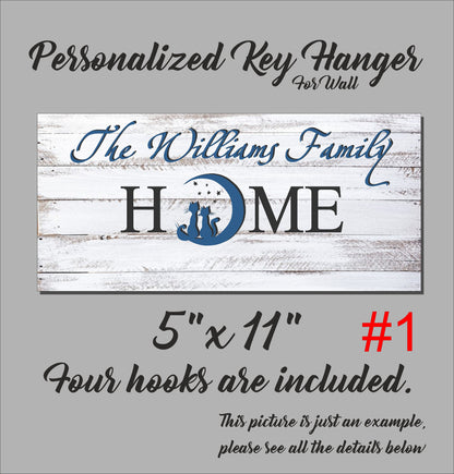 Wedding family sign gift, personalized wooden key hanger, customized anniversary housewarming keepsake for couple, key rack organizer