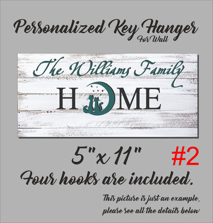 Wedding family sign gift, personalized wooden key hanger, customized anniversary housewarming keepsake for couple, key rack organizer