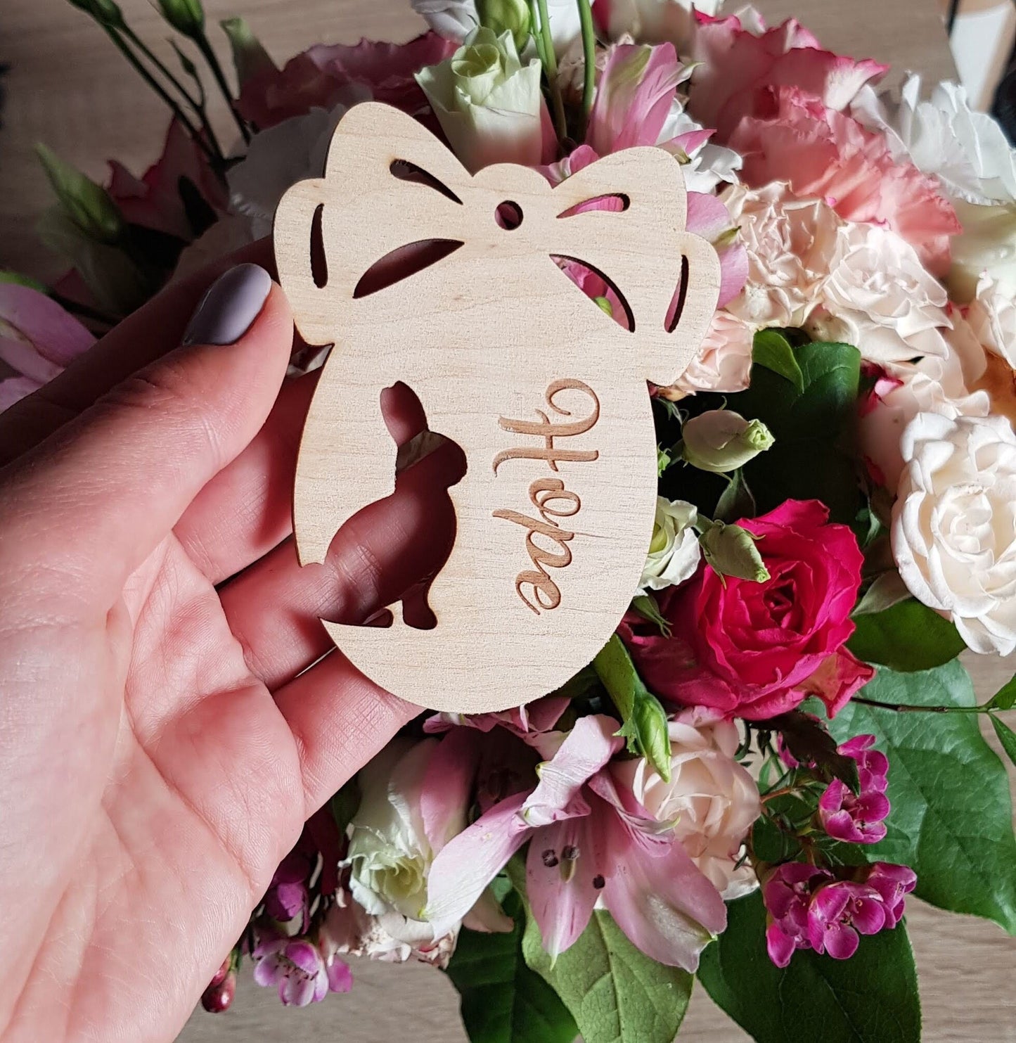 Personalized Easter Egg Ornament: Laser Cut Wooden Bunny, Custom Name Tag