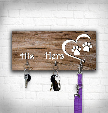 Personalized Wooden Key Rack with Hooks: Dog Leash Holder