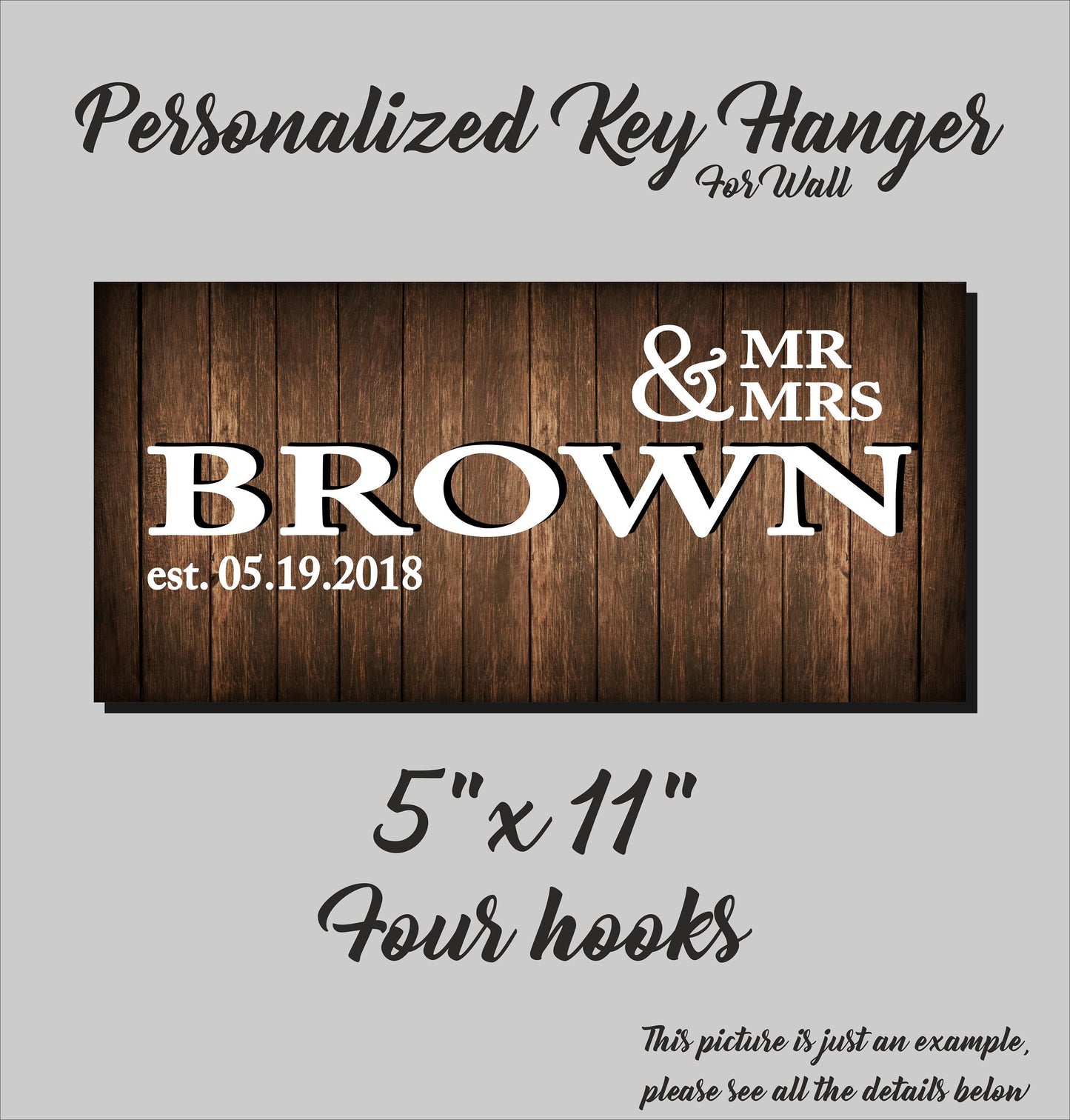 Personalized Family Name Key Hanger: Rustic Wood Key Rack Organizer