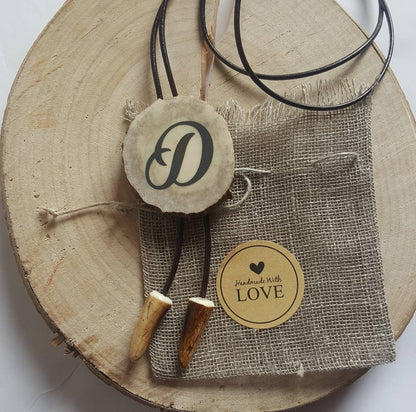 Custom Initial Bolo Tie: Engraved Deer Horn Western Necklace