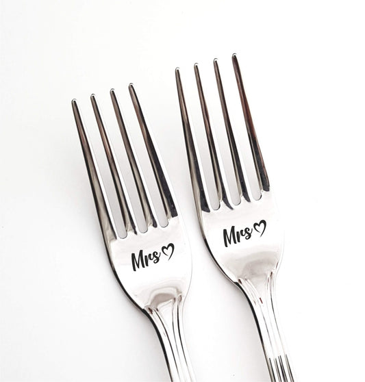 Lesbian gay gift for wedding anniversary, Same sex couples keepsake, LGBT table decorations, engraved silver dinner forks World's best wife