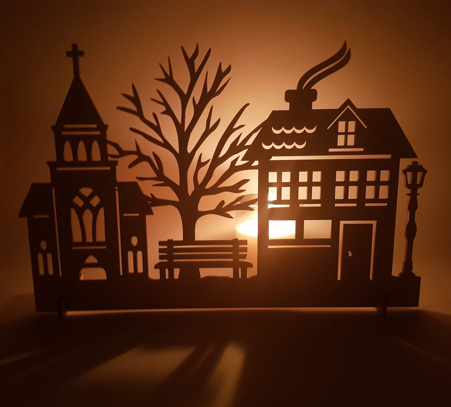 Wooden Christmas Village House Ornament: Santa and Reindeer Scene